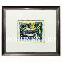 遠い日の浜　木版画