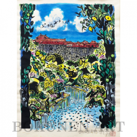 御城龍潭　木版画|