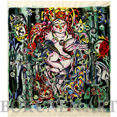 草木再生　木版画|