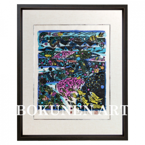 花盛島八月「 珊瑚花畠」　木版画大|