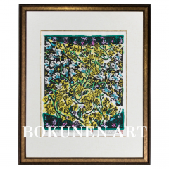 花盛島三月「菜ノ花群蝶」　木版画