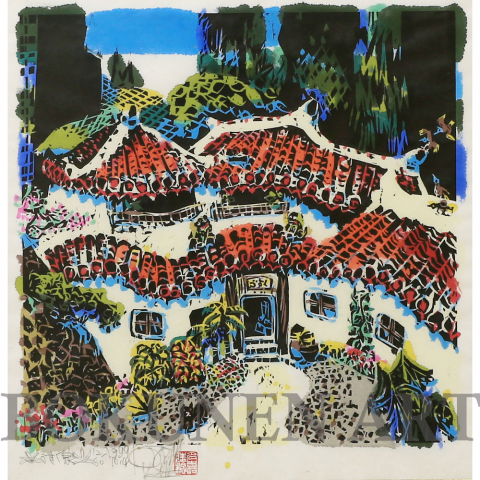 うすく家　木版画|