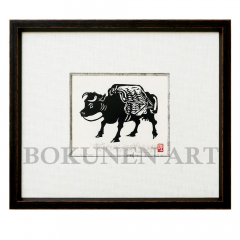 荷牛　木版画　(墨版)