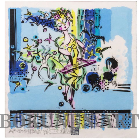 水面の旋律　木版画|