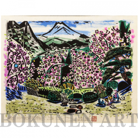 大仁眺望　木版画|