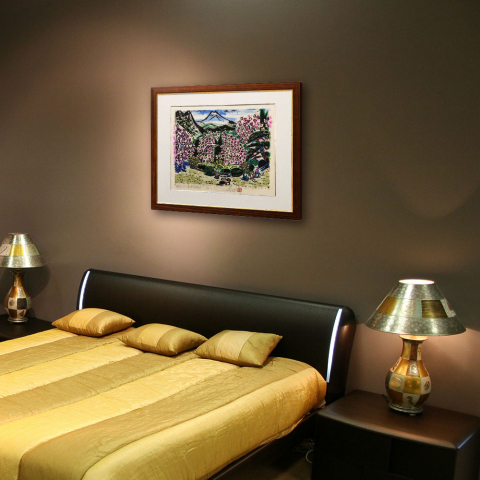 大仁眺望　木版画|