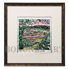 すすき野の夕風　木版画