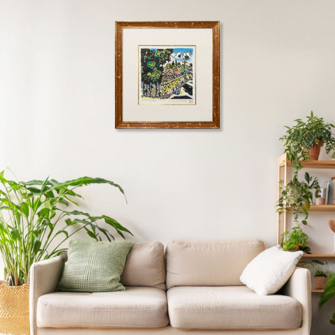 きょうも出掛ける　木版画|